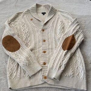 J. Crew Cream Cardigan with Brown Elbow Patches